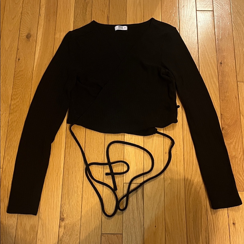 Ardene black wrap tie cardigan long sleeve